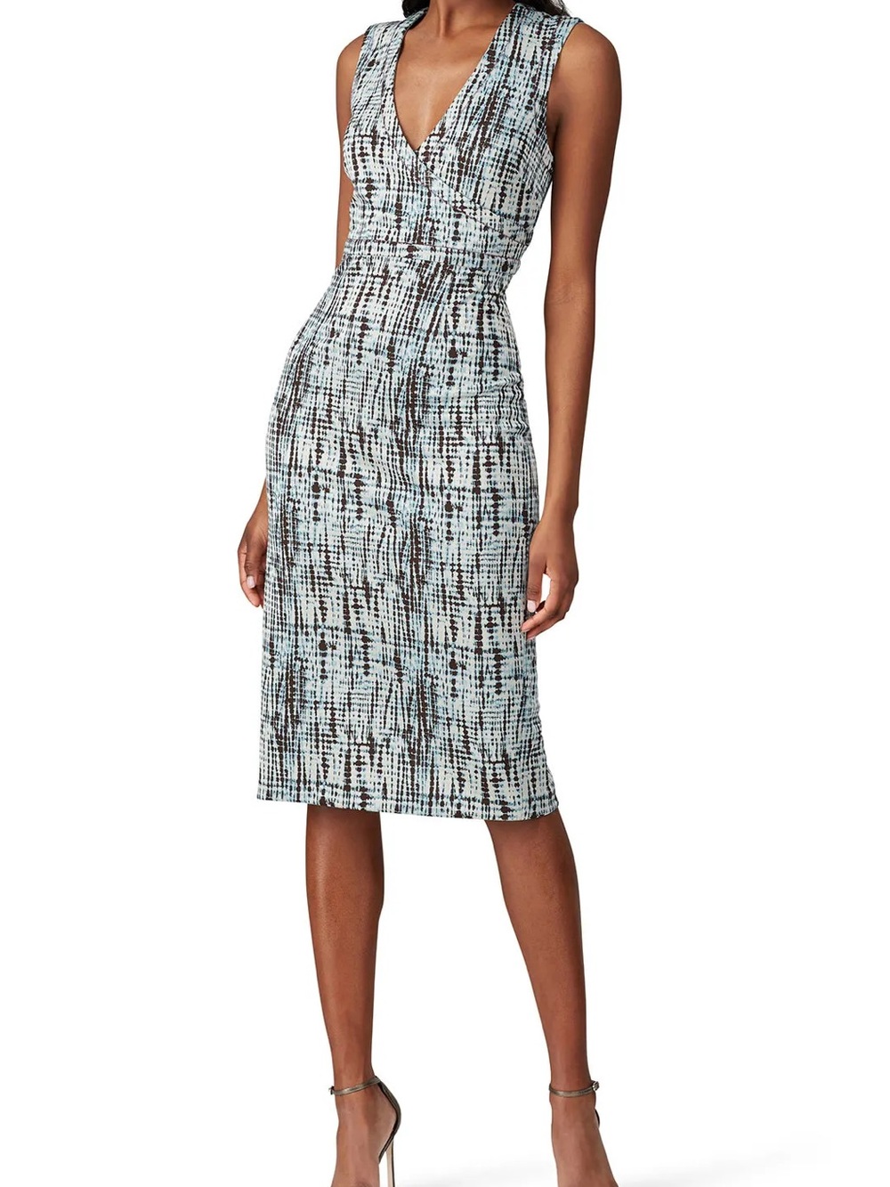 Diane Von Furstenberg V-Neck Printed Sheath Dress in Light Blue &  Black Size 12